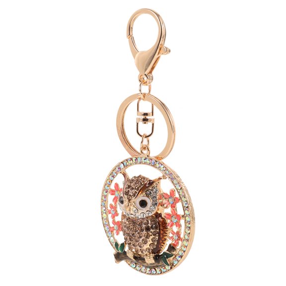 WASHWEPE 1Set Owl Shaped Pendant Keychain Golden Rhinestone Prevent Accidental Grabbing For Women