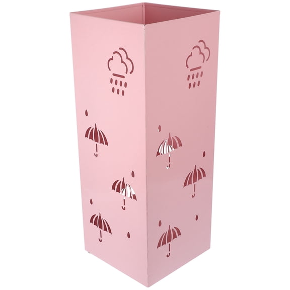 WASHWEPE 1Set Pink Iron Umbrella Storage Bucket Square Minimalist Waterproof Indoor Use Home Decor