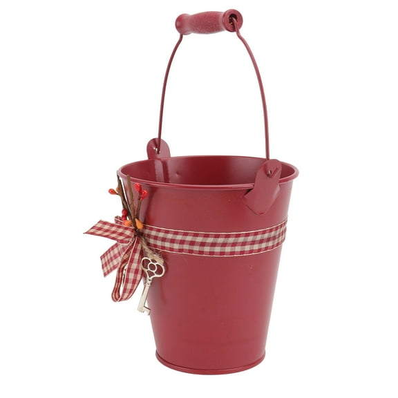 WASHWEPE 1Set Rustic Metal Flower Bucket Decor with Iron Material for Home Use Garden 5.1x4.7x3.0in