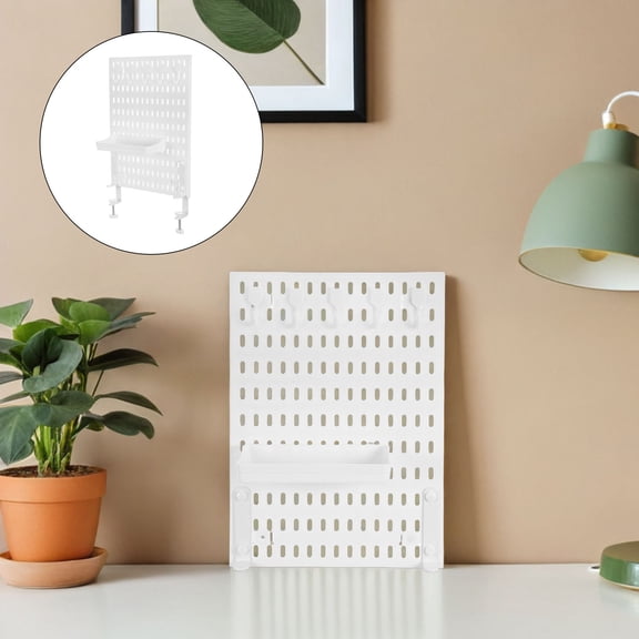 WASHWEPE 1Set Clamp on Desk Storage Pegboard Plastic Shelf for Tidy Workspace At Home