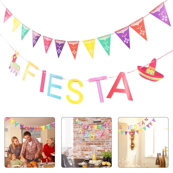 WASHWEPE 2 Pcs Bunting Festival Flags Party Decoration Letters Fiesta Banner