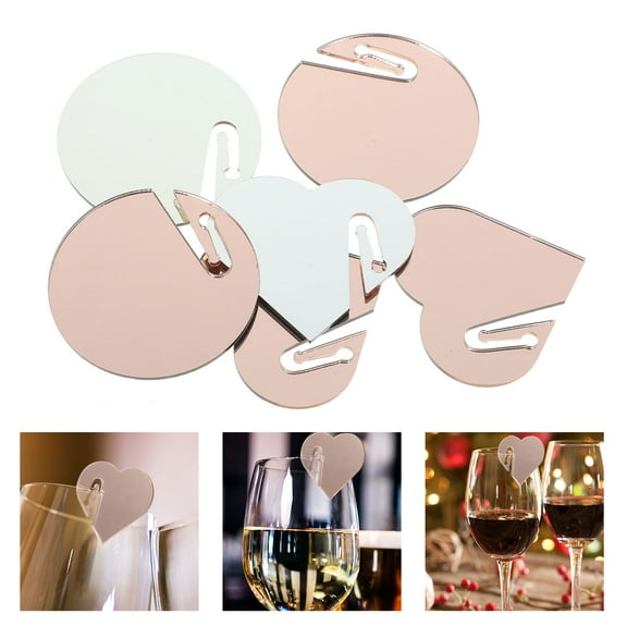 WASHWEPE 20Pcs Beverage Label for Glasses Acrylic Round Rose Gold Reusable for Hotel Events