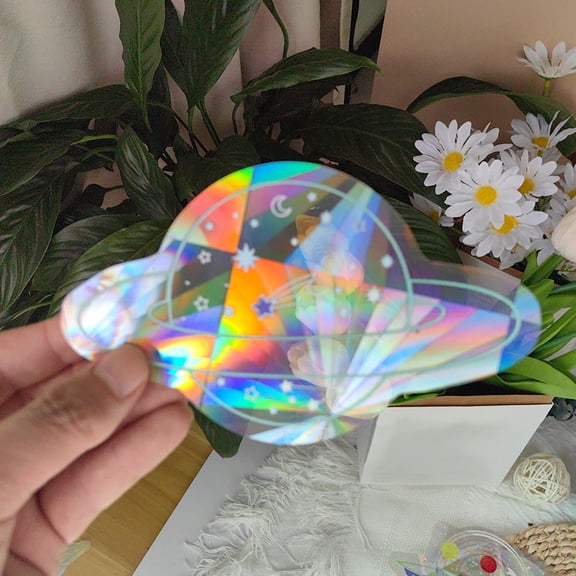 WASHWEPE 2Pack Planet Shapes Prismatic Design Anti-Collision Sticker for Glass Surfaces Home Decor 15.20X12.10X0.10cm