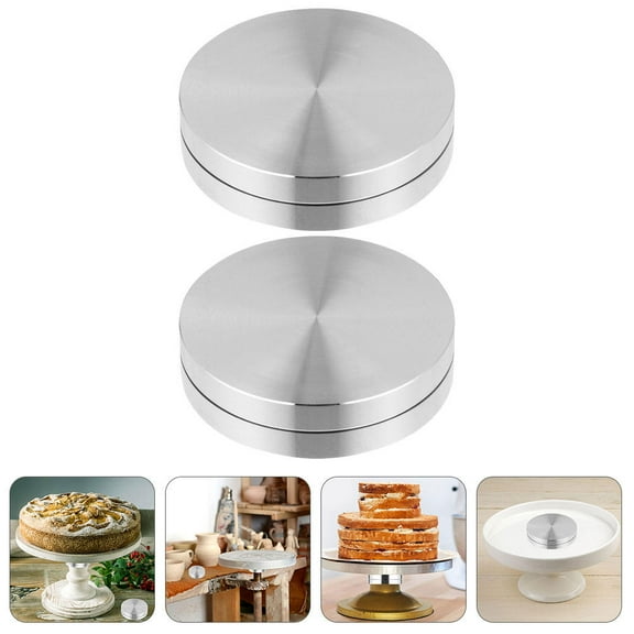 WASHWEPE 2Pcs Aluminum Turntable 6 X 2.36 X 0.59 In Silver Round 360 Degree Rotation For Display