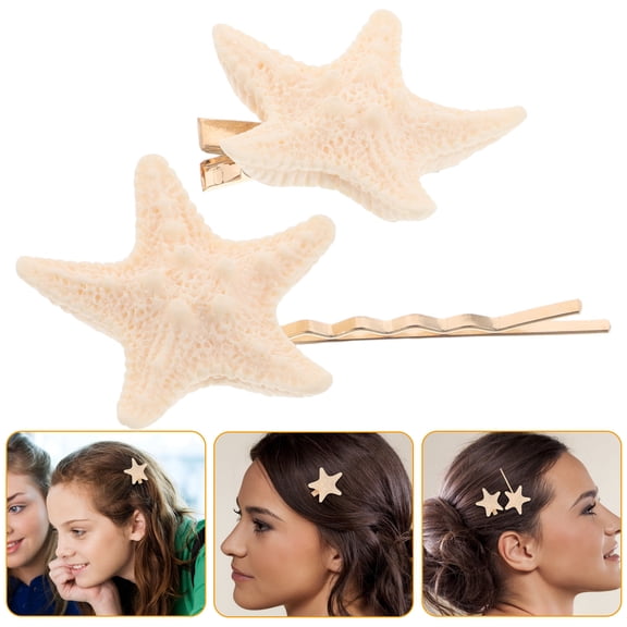 WASHWEPE 2Pcs Beige Star Hair Barrette for Side Bang Hair Styling with Plastic and Zinc Alloy