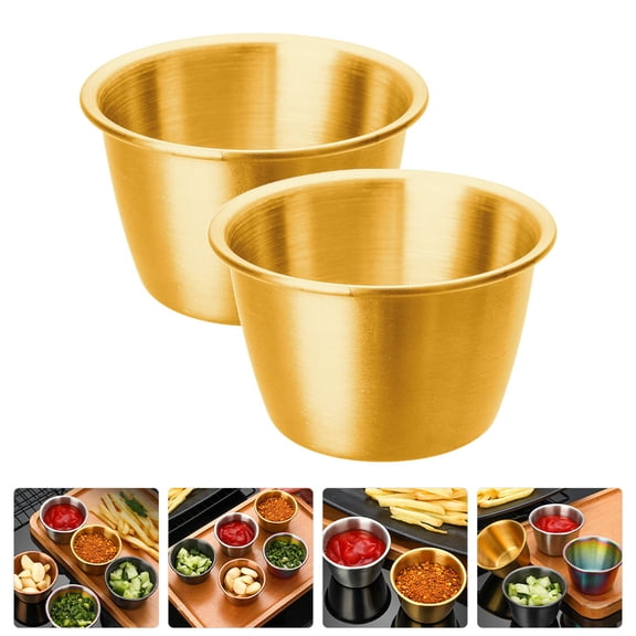 WASHWEPE 2Pcs Dipping Dishes Golden Round 304 Stainless Steel for Sharing with Friends