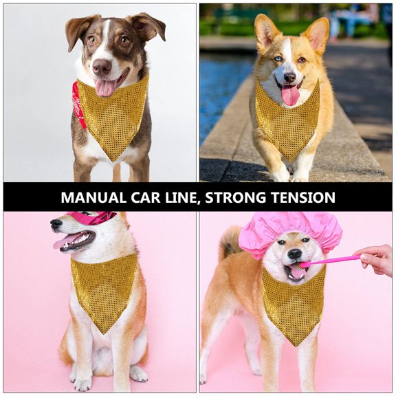 WASHWEPE 2Pcs Dog Bib Sequin Triangle Scarf Yellow Polyester for Festivals and Photos