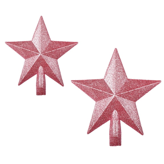 WASHWEPE Glittering Pink Star Treetop Ornament Christmas Tree Topper Plastic 2Pack 5.9in and 7.9in