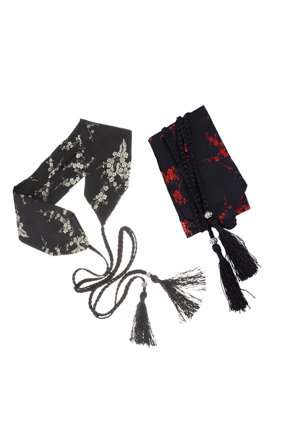 2Pcs Decorative Kimono Belt Wide Floral Rope Wrap Tie Suitable for Various Occasions