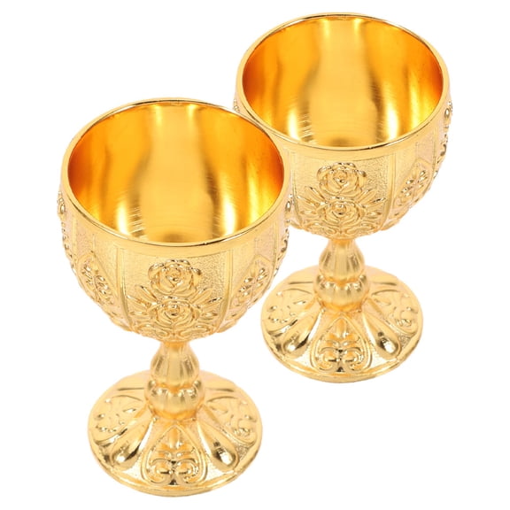 WASHWEPE 2Pcs Metal Medieval King Wine Goblets with Vintage Design for Cocktail Use