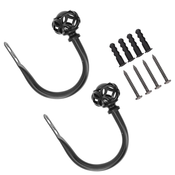 WASHWEPE 2Pcs Modern U-Shape Iron Hooks for Curtain Tiebacks and Clothing Hanging in 4.3x4.3in Black