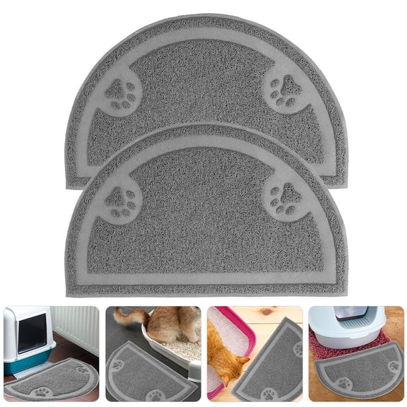 WASHWEPE Indoor Cat Litter Mats Grey PVC Safe Surface for Litter Box 2Pcs