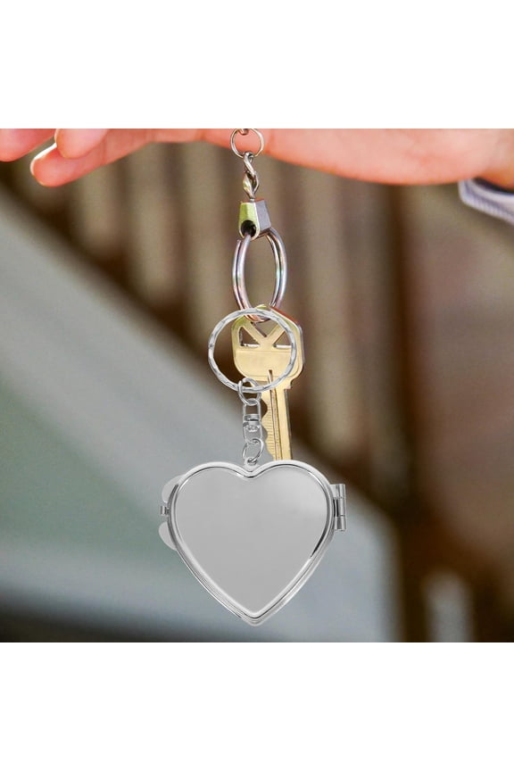 2Pcs Portable Heart Shaped Compact Mirror with Keychain Dual Sided Cosmetic Mirror for Bag