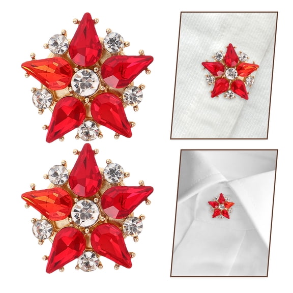 WASHWEPE 2Pcs Red Star Crafting Buttons Decorative Rhinestone Bridal Metal Replacement Button