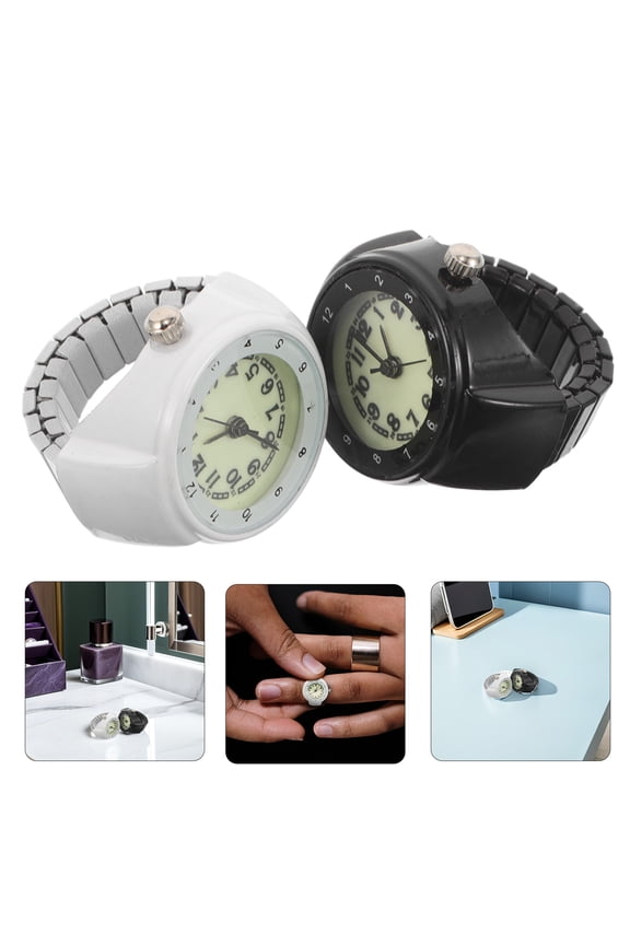 2Pcs Finger Watch with Luminous Dial and Elastic Stainless Steel Band Adjustable for Unisex Use