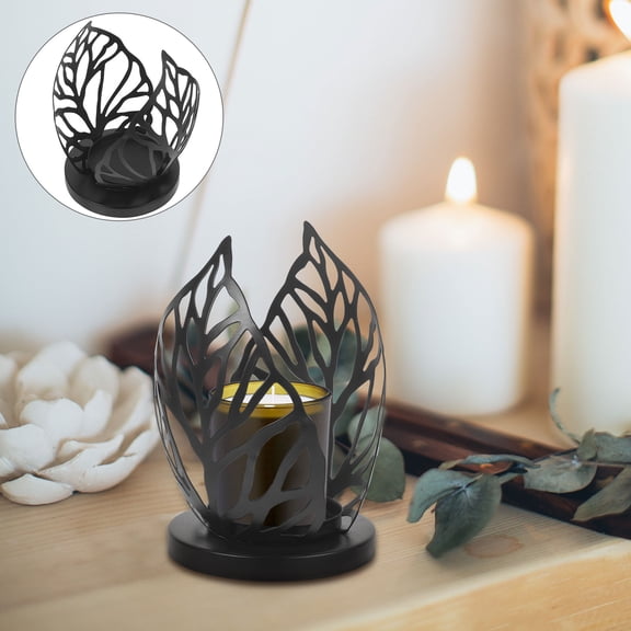 WASHWEPE 2Pcs Retro Iron Candlestick Holders With Leaf Shape For Elegant Table Decor 13.5X8.5X8.5in