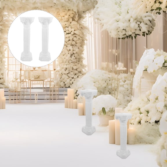 WASHWEPE 2Pcs Roman Pillars Stand Plastic White Classic Flavor Weddings Ceremony Prop