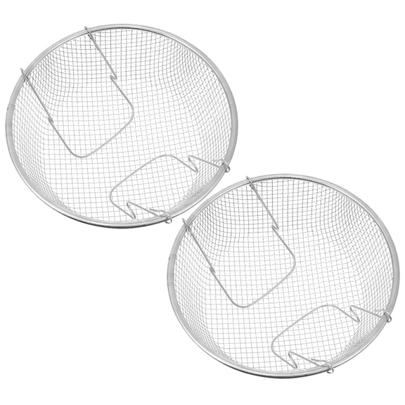 WASHWEPE 2Pcs Round Stainless Steel Frying Basket with Handle for Deep Frying and Straining