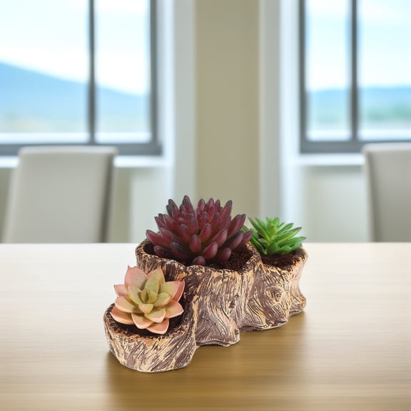 WASHWEPE 2Pcs Rustic Concrete Garden Planters Tree Stump Design Porous Succulent Plant Containers