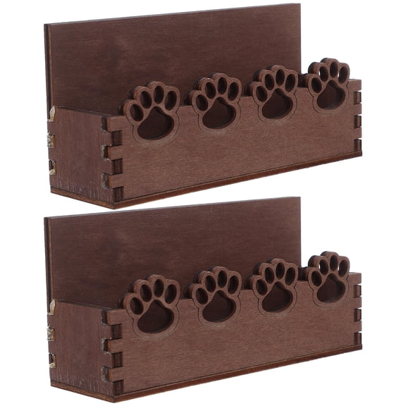 WASHWEPE 2Pcs Unique Desk Business Card Holder with Cat Paw Design Natural Wood Office Organizer