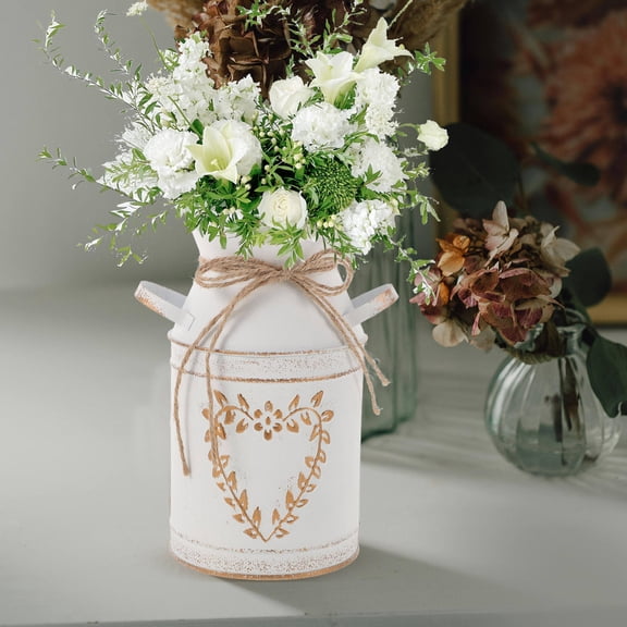 WASHWEPE 2Pcs Vintage Rustic Farmhouse Flower Vase Galvanized Sheet Decorative Flower Arrangement Storage