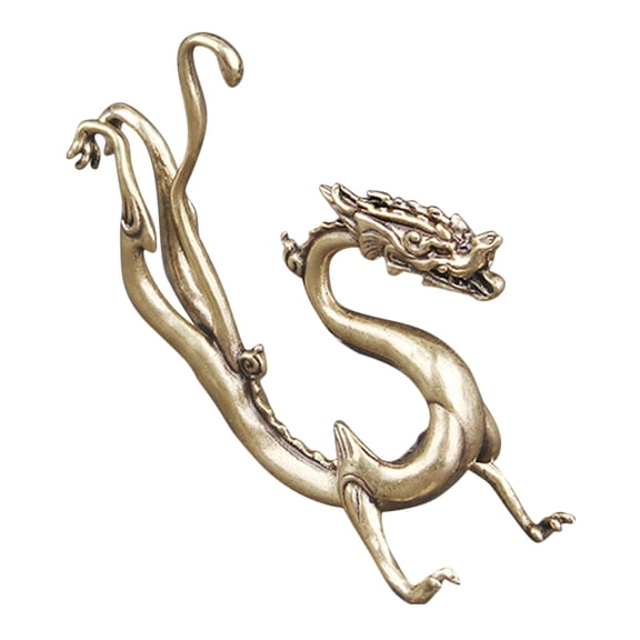 WASHWEPE 2Set Golden Brass Dragon Statue Desktop Ornament Chinese Dragon Figurine For Home Decor