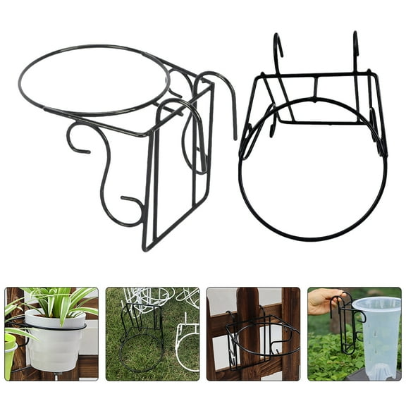 WASHWEPE 2Set Iron Flowerpot Rack 18.7x5.9in Black for Deck Railing Planter Stand