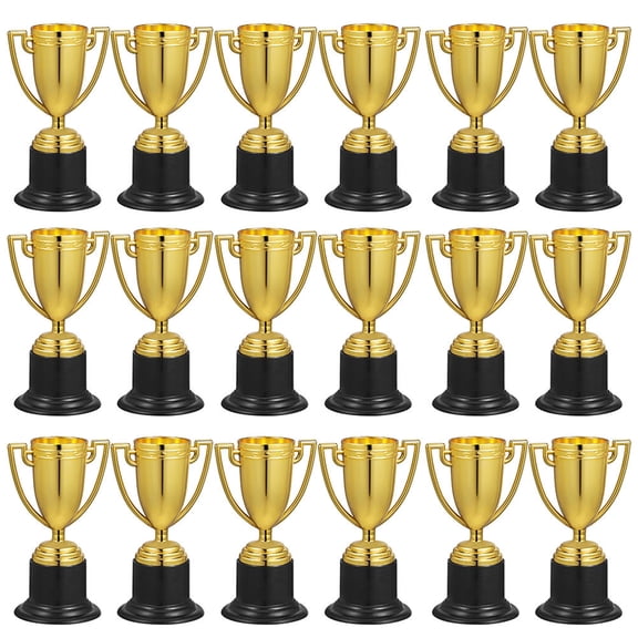 WASHWEPE 30Pcs Small Plastic Golden Trophy Cups for Sports Competition Prizes and Party Favors