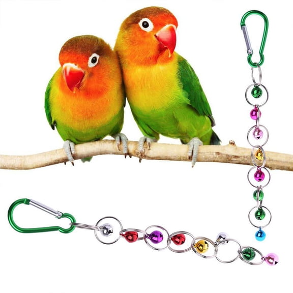 WASHWEPE 32Set Small Bird Toys Metal Parrot Bell Toys for Balcony Hanging 9.8X1In