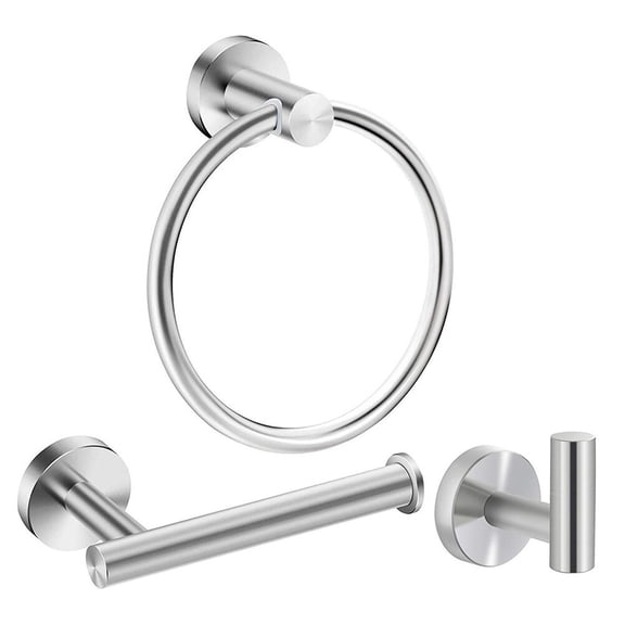 WASHWEPE 3Pcs Bathroom Towel Ring Set with Paper Towel Holder and Clothes Hook Plated Silver Stainless Steel