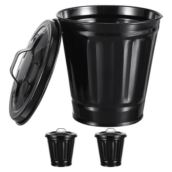 WASHWEPE 3Pcs Black Mini Desktop Trash Can Rectangular Galvanized Iron for Home Office Desk