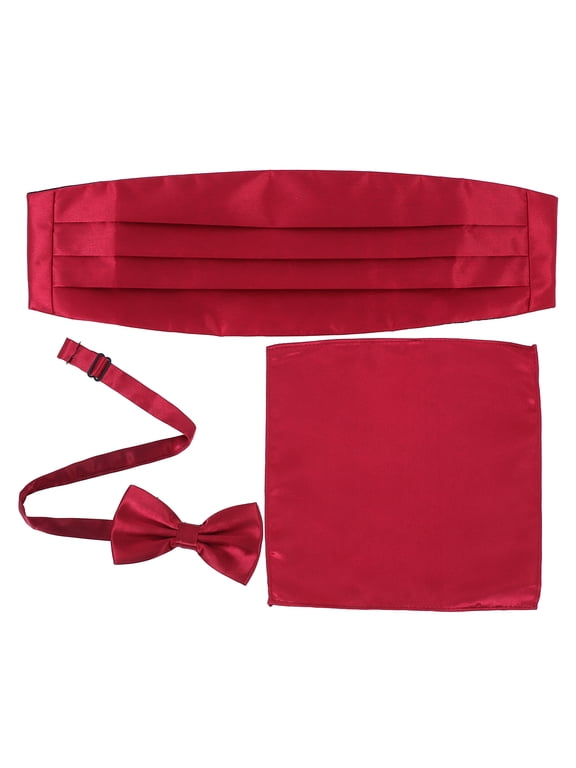 Red Pre-Tied Mens Bow Tie Set with Pocket re 3Pcs