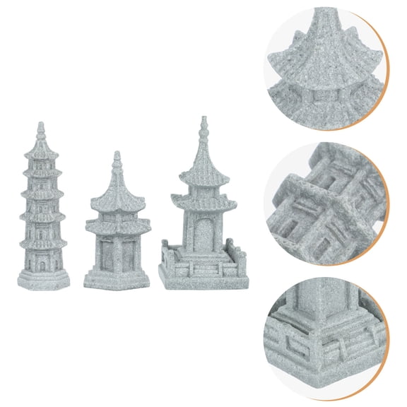 WASHWEPE 3Pcs Five-Story Tower Pavilion Statue Decor Miniature Landscape Home Decor