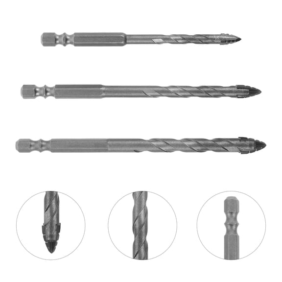 WASHWEPE 3Pcs Multipurpose Cement Drill Bit Set for Wall Brick and Tile Plated Silver Durable Design