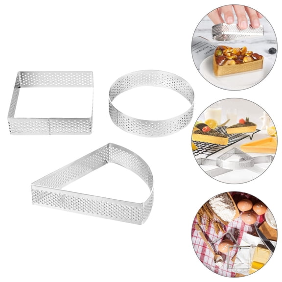 WASHWEPE 3Pcs Stainless Steel Cake Mold Square and Round Shapes for Baking and Cake Decoration