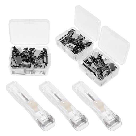 WASHWEPE 3Sets Transparent Refillable Clip Stapler Compact Design for Paper Binding and Document Organization