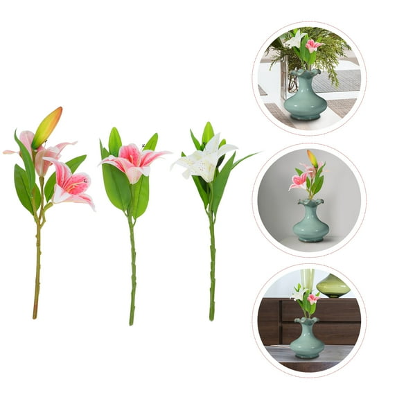 WASHWEPE 3pcs Delicate Fake Lily Flowers Realistic Faux Flower Arrangement For Home Decor For Living Romantic Options