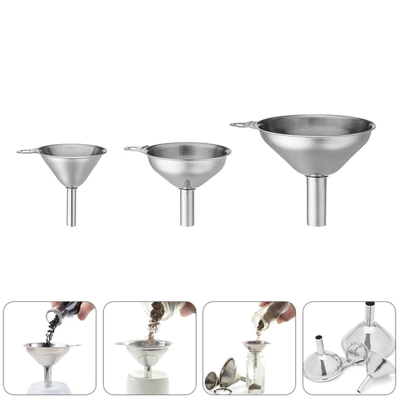 WASHWEPE 3pcs Stainless Steel Funnel Multi Purpose Wine Oil Transfer Dishwasher For Bottles Jars Kitchen Use Design