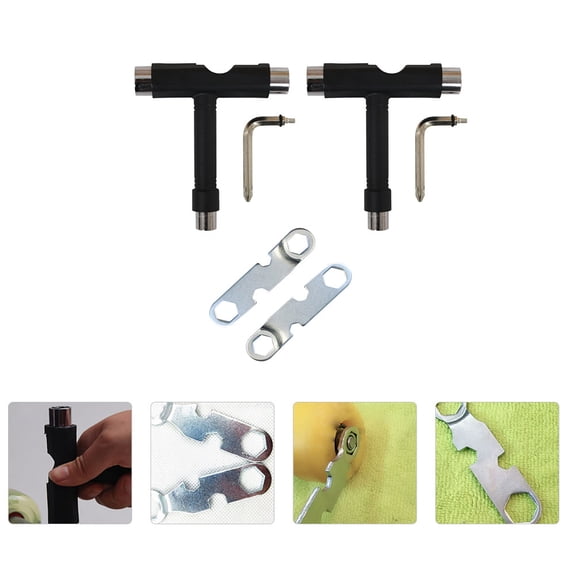 WASHWEPE 4Pcs Portable All in One Skateboard Tool Black Compact Easy Adjust Wheels Bearings