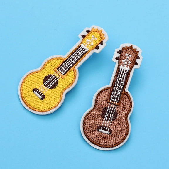 WASHWEPE 4Pcs Embroidery Ukulele Brooch Yellow Iron Dress Embellishments For Parties