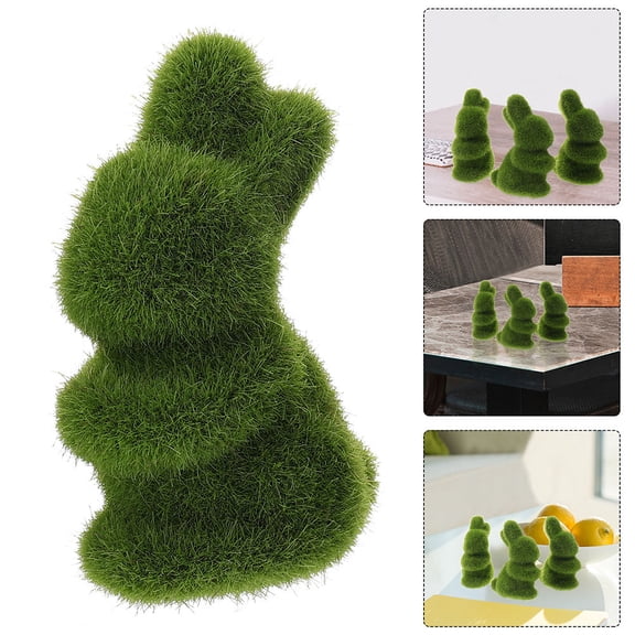 WASHWEPE 4Pcs Flocked Tabletop Bunny Sculpture Moss Green Cartoon Rabbit Shape for Home and Garden Decorations