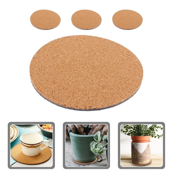 WASHWEPE 4Pcs Cork Planter Coasters with Non Slip Surface and Water Resistant Rubber Base for Garden Plant Pads
