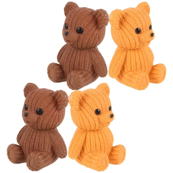 WASHWEPE 4Pcs Mini Bear Decors PVC Material Home Office Desk Decor Miniature Landscape