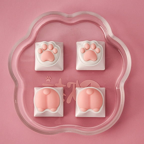 WASHWEPE Artisan Keycaps Pink Cat Paw 4Pcs 0.75x0.75In Compatible Mechanical Keyboard