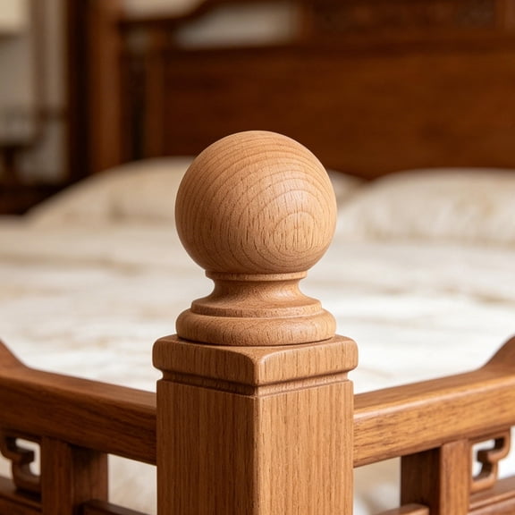 WASHWEPE 4Pcs Unpainted Beige Wood Finials Natural Half Sphere Post Caps for Bed Frames and Cabinet Decor