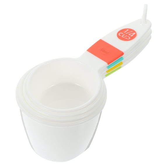 WASHWEPE 4Pcs White Plastic Measuring Cups with Comfortable Grip Handle for Cooking and Baking Kitchen Use