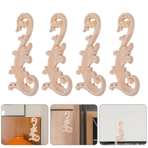 WASHWEPE 4Pcs Wooden Carved Onlay Appliques Beige for Wardrobe Door and Furniture Embellishment