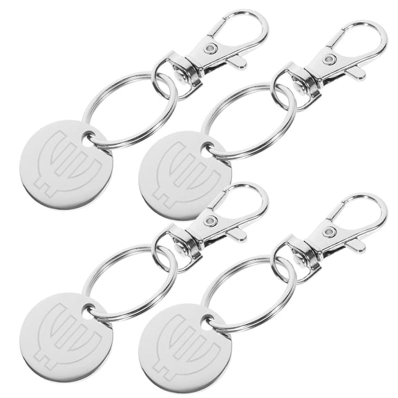 WASHWEPE 4Set Zinc Alloy Shopping Trolley Token Key Chains Silver for Trolley Locking Key Storage