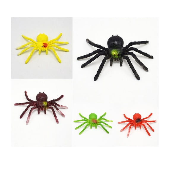 WASHWEPE 5 Pcs Decoration Spider Tpr Colorful Prank Props for Party Haunted House