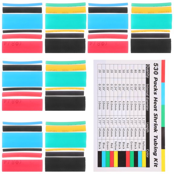 WASHWEPE 530Pcs Heatshrink Tubes Assorted Color Polyolefin Protecting Wires for Electrical Components